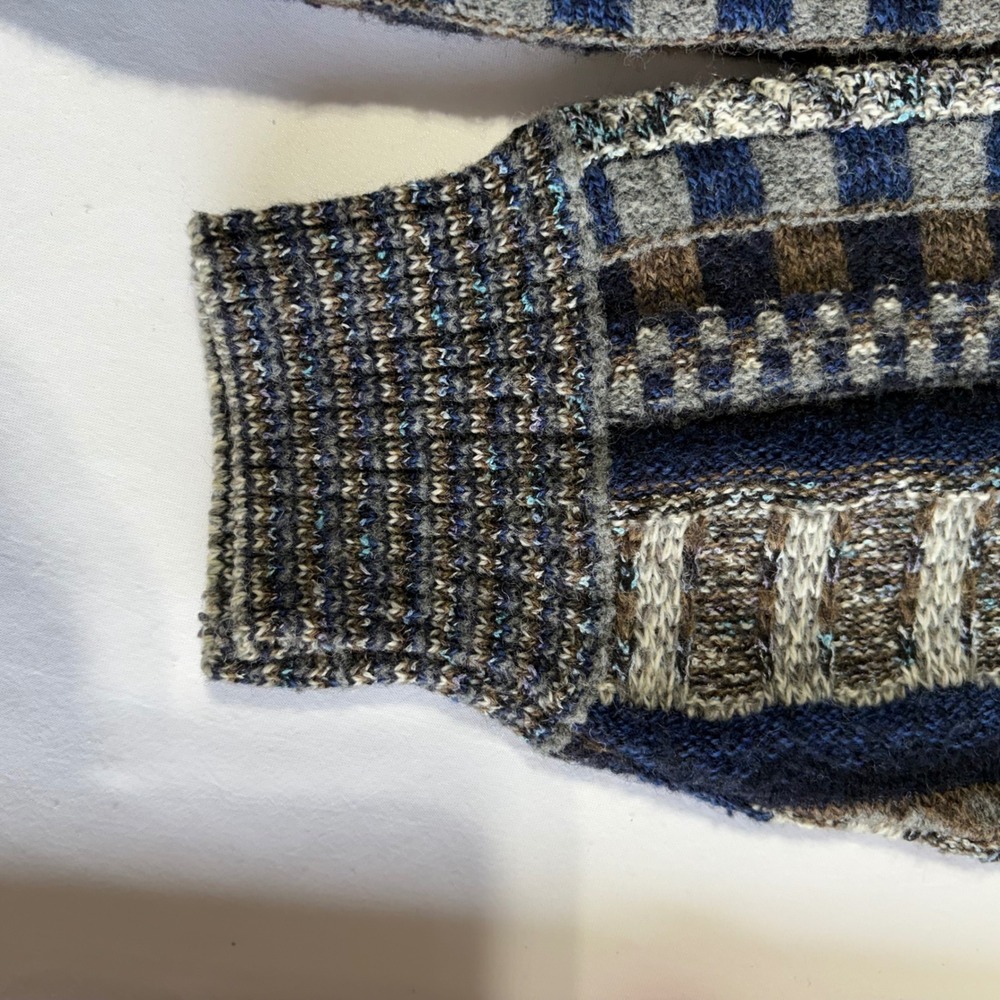 Norm Thompson Knit Sweater XL Blue Grey Geometric Made in Italy Crewneck - Picture 7 of 10